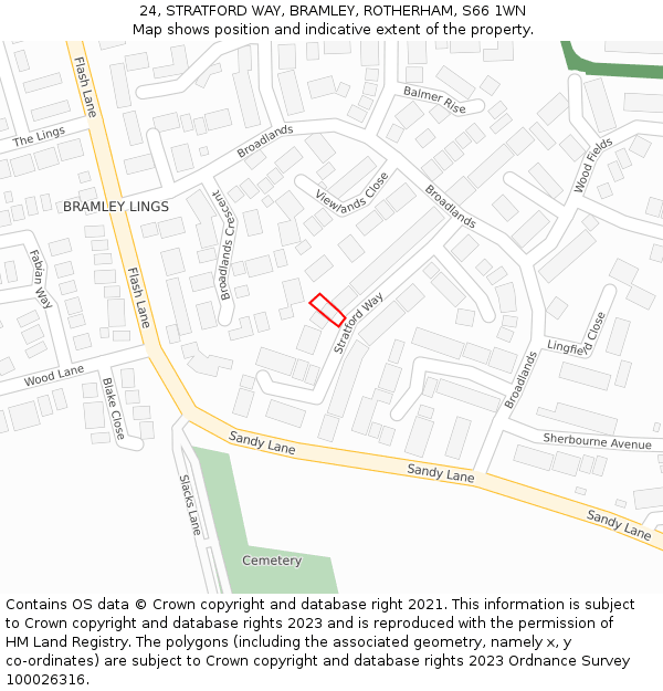 24, STRATFORD WAY, BRAMLEY, ROTHERHAM, S66 1WN: Location map and indicative extent of plot