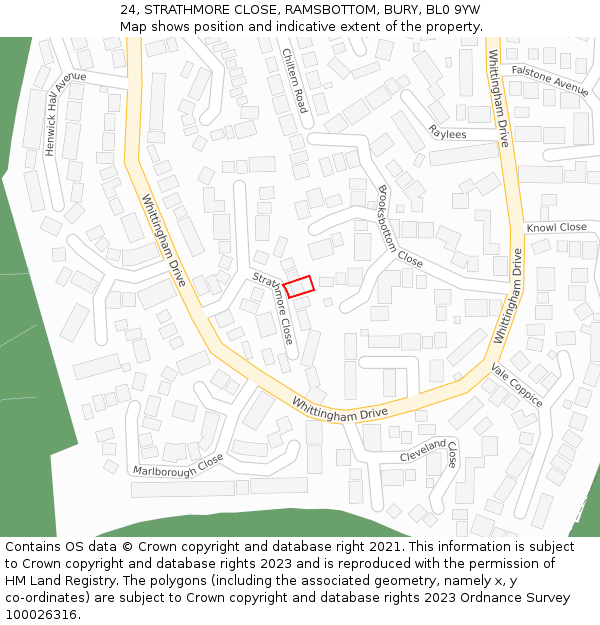 24, STRATHMORE CLOSE, RAMSBOTTOM, BURY, BL0 9YW: Location map and indicative extent of plot