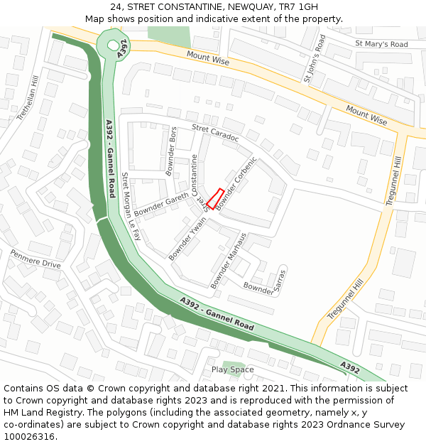 24, STRET CONSTANTINE, NEWQUAY, TR7 1GH: Location map and indicative extent of plot