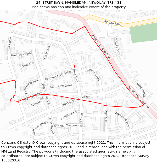 24, STRET EWYN, NANSLEDAN, NEWQUAY, TR8 4GS: Location map and indicative extent of plot