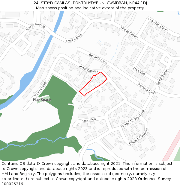 24, STRYD CAMLAS, PONTRHYDYRUN, CWMBRAN, NP44 1DJ: Location map and indicative extent of plot