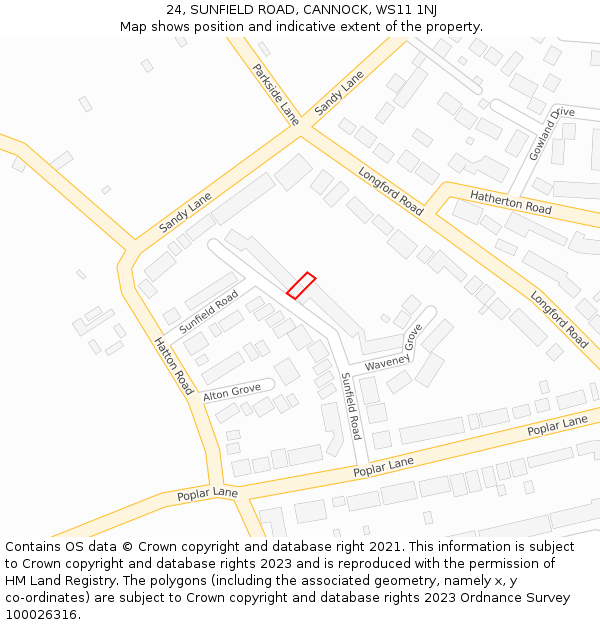 24, SUNFIELD ROAD, CANNOCK, WS11 1NJ: Location map and indicative extent of plot