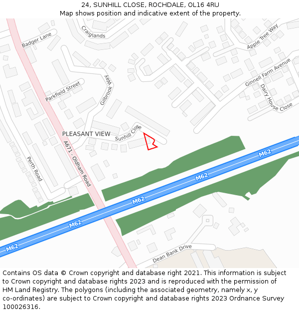 24, SUNHILL CLOSE, ROCHDALE, OL16 4RU: Location map and indicative extent of plot