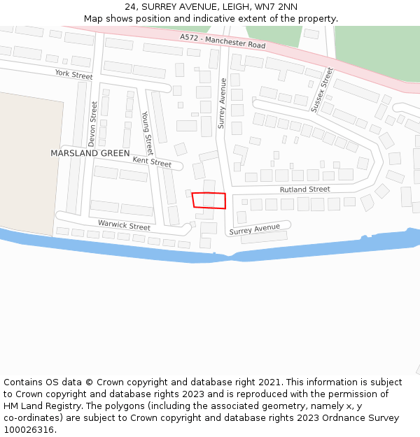 24, SURREY AVENUE, LEIGH, WN7 2NN: Location map and indicative extent of plot