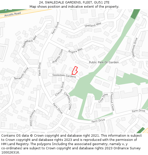 24, SWALEDALE GARDENS, FLEET, GU51 2TE: Location map and indicative extent of plot