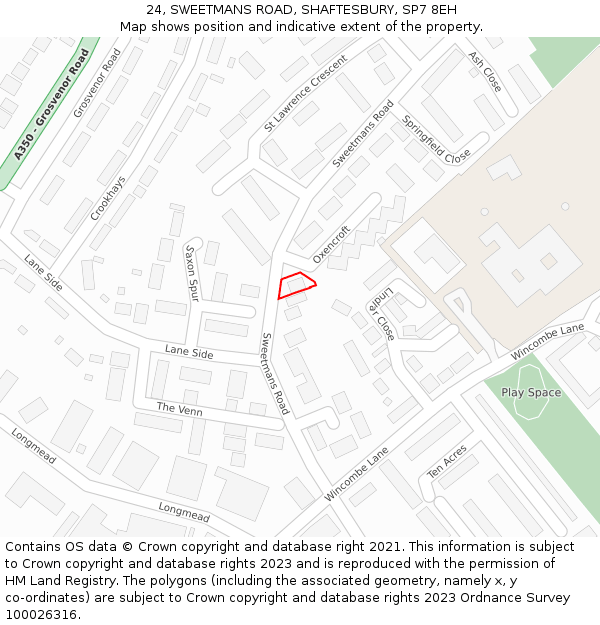 24, SWEETMANS ROAD, SHAFTESBURY, SP7 8EH: Location map and indicative extent of plot