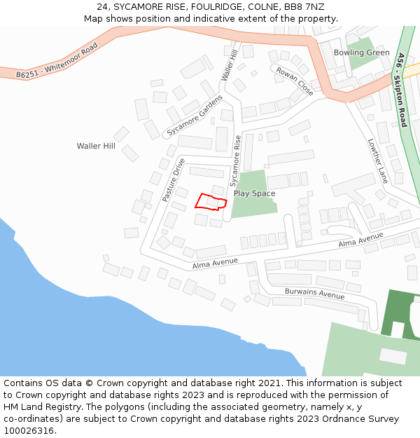 24, SYCAMORE RISE, FOULRIDGE, COLNE, BB8 7NZ: Location map and indicative extent of plot