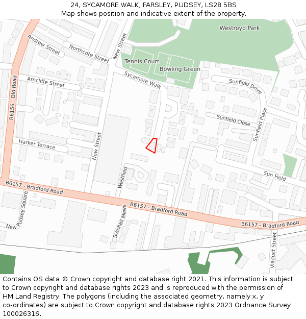 24, SYCAMORE WALK, FARSLEY, PUDSEY, LS28 5BS: Location map and indicative extent of plot