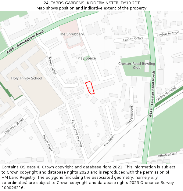 24, TABBS GARDENS, KIDDERMINSTER, DY10 2DT: Location map and indicative extent of plot