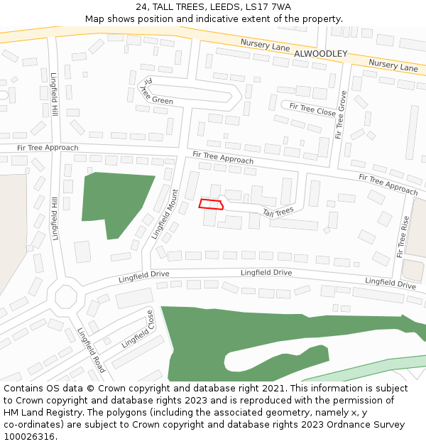 24, TALL TREES, LEEDS, LS17 7WA: Location map and indicative extent of plot