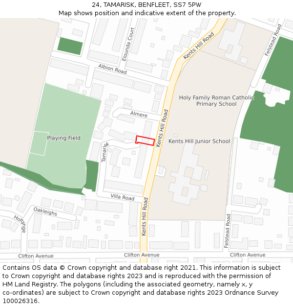 24, TAMARISK, BENFLEET, SS7 5PW: Location map and indicative extent of plot