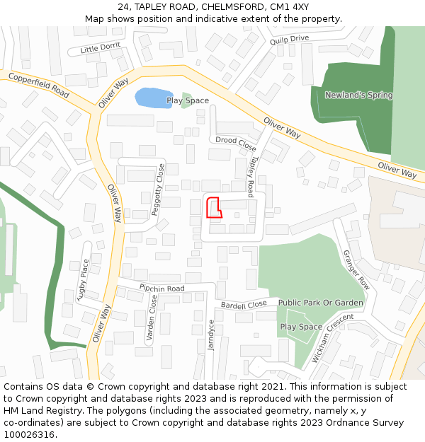 24, TAPLEY ROAD, CHELMSFORD, CM1 4XY: Location map and indicative extent of plot