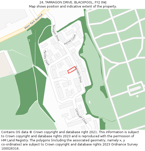 24, TARRAGON DRIVE, BLACKPOOL, FY2 0WJ: Location map and indicative extent of plot