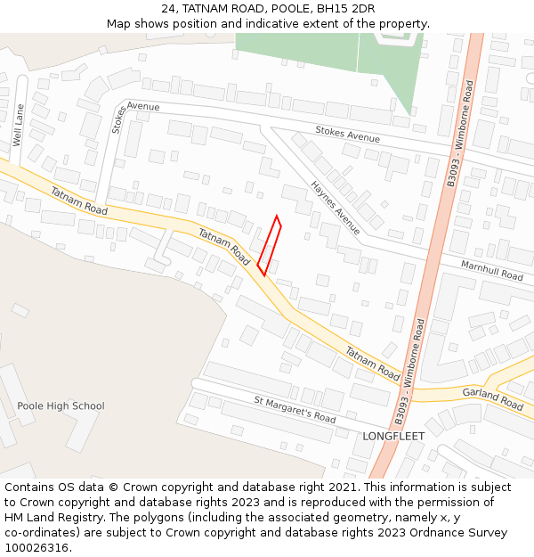24, TATNAM ROAD, POOLE, BH15 2DR: Location map and indicative extent of plot