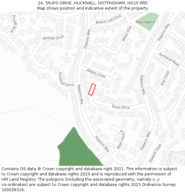 24, TAUPO DRIVE, HUCKNALL, NOTTINGHAM, NG15 6RD: Location map and indicative extent of plot