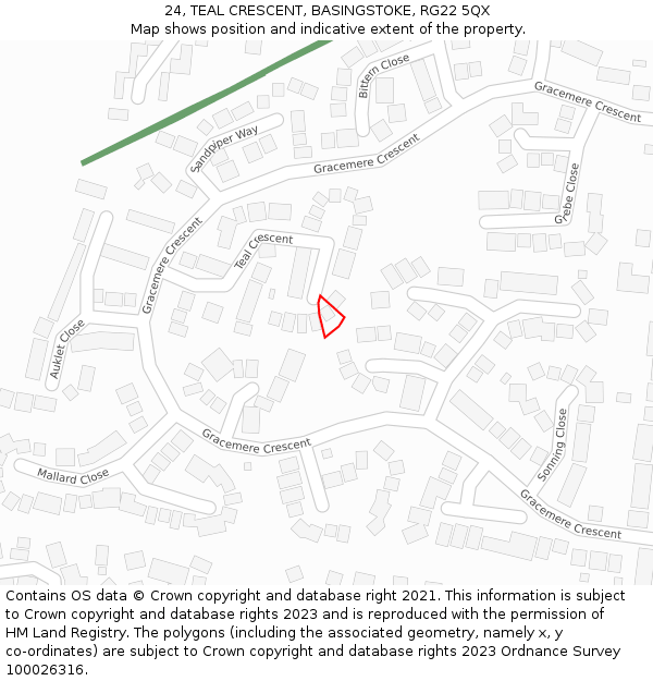 24, TEAL CRESCENT, BASINGSTOKE, RG22 5QX: Location map and indicative extent of plot