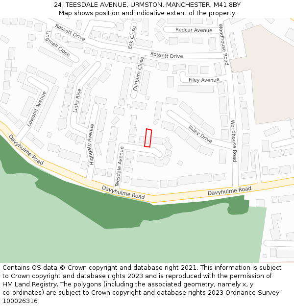 24, TEESDALE AVENUE, URMSTON, MANCHESTER, M41 8BY: Location map and indicative extent of plot