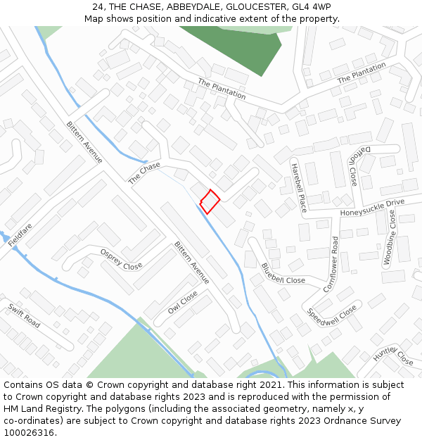 24, THE CHASE, ABBEYDALE, GLOUCESTER, GL4 4WP: Location map and indicative extent of plot