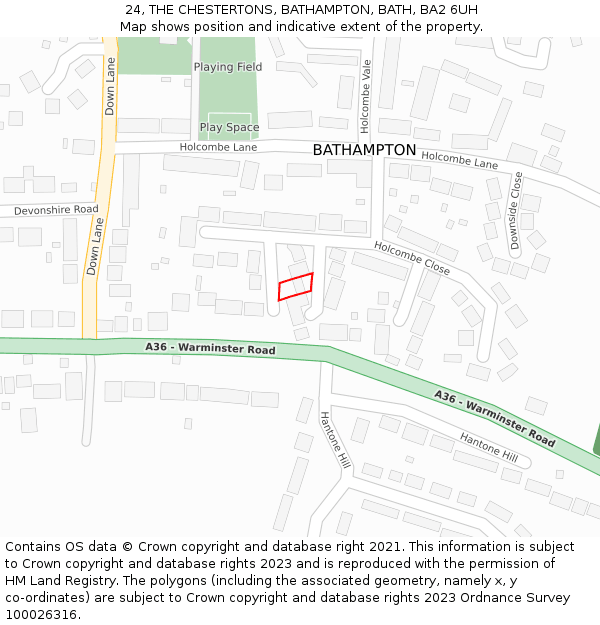 24, THE CHESTERTONS, BATHAMPTON, BATH, BA2 6UH: Location map and indicative extent of plot