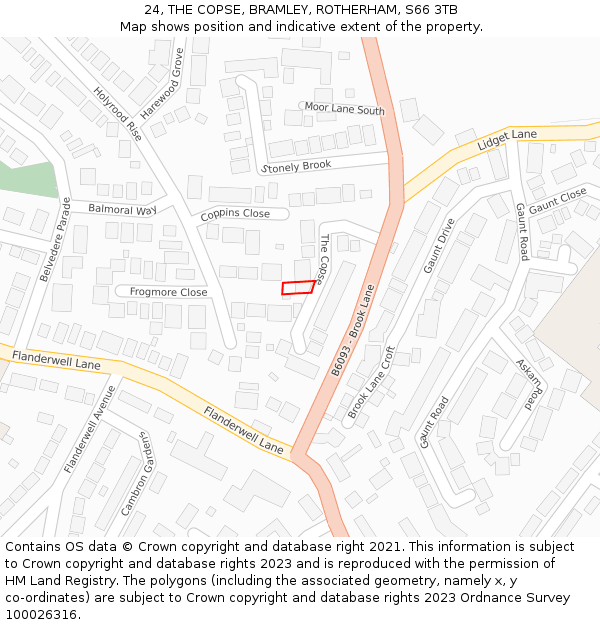 24, THE COPSE, BRAMLEY, ROTHERHAM, S66 3TB: Location map and indicative extent of plot