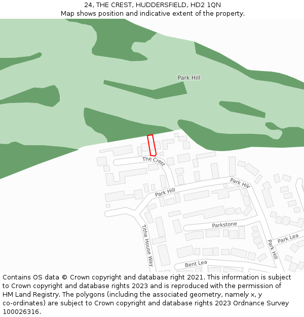 24, THE CREST, HUDDERSFIELD, HD2 1QN: Location map and indicative extent of plot