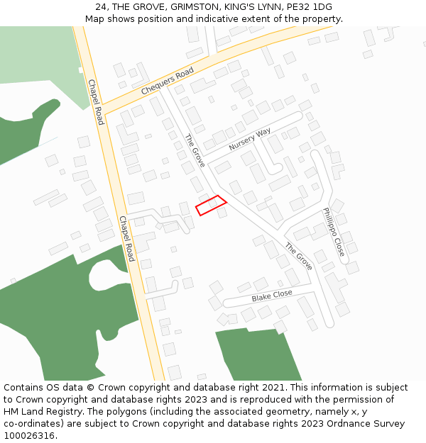 24, THE GROVE, GRIMSTON, KING'S LYNN, PE32 1DG: Location map and indicative extent of plot