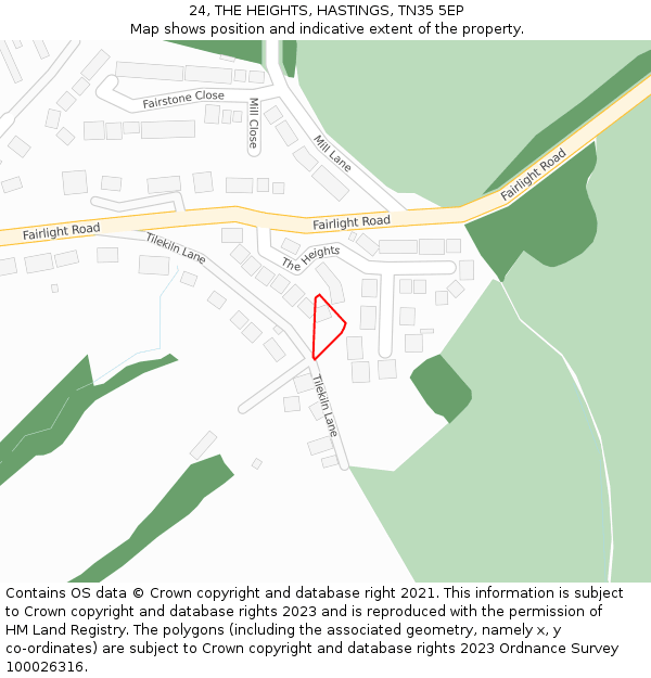 24, THE HEIGHTS, HASTINGS, TN35 5EP: Location map and indicative extent of plot