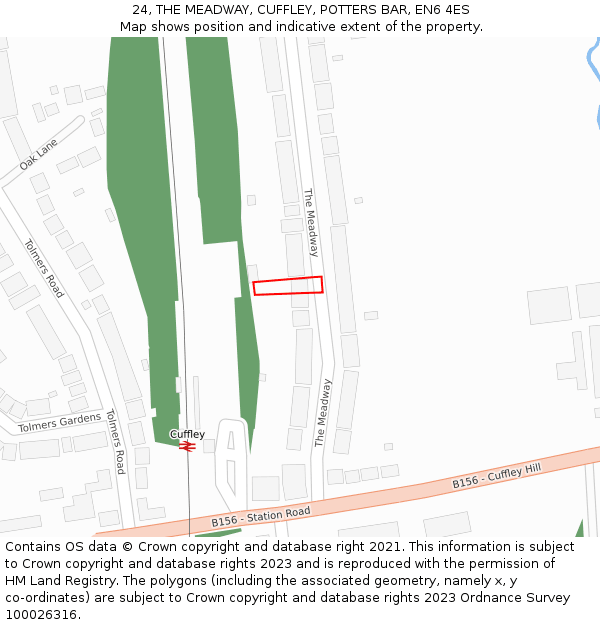 24, THE MEADWAY, CUFFLEY, POTTERS BAR, EN6 4ES: Location map and indicative extent of plot