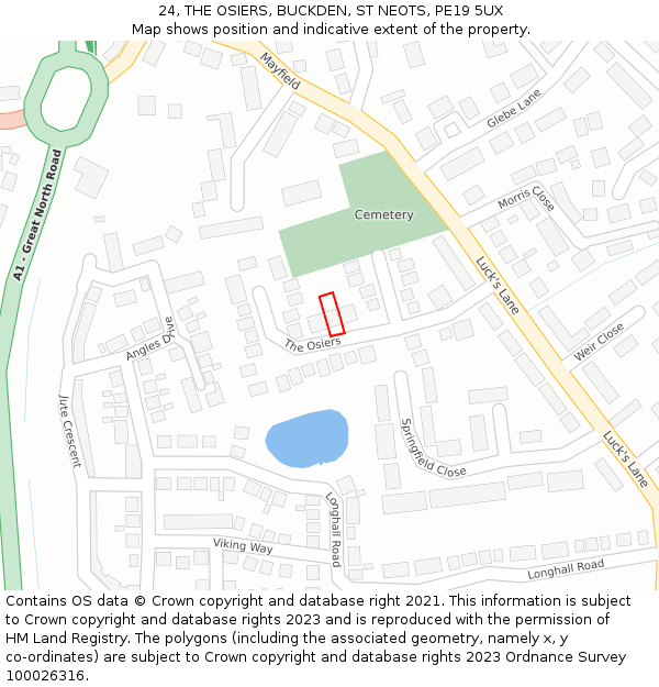 24, THE OSIERS, BUCKDEN, ST NEOTS, PE19 5UX: Location map and indicative extent of plot