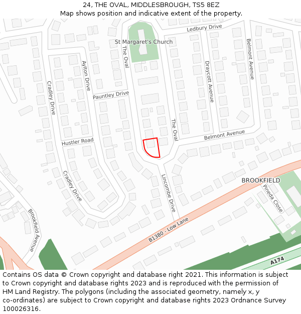 24, THE OVAL, MIDDLESBROUGH, TS5 8EZ: Location map and indicative extent of plot