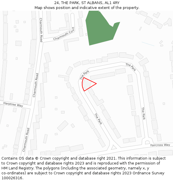 24, THE PARK, ST ALBANS, AL1 4RY: Location map and indicative extent of plot