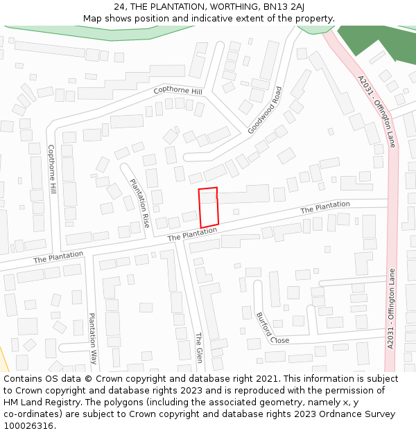 24, THE PLANTATION, WORTHING, BN13 2AJ: Location map and indicative extent of plot
