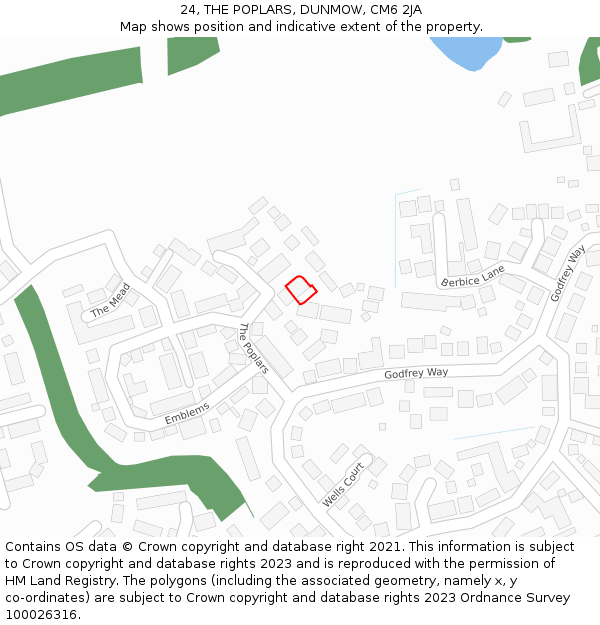 24, THE POPLARS, DUNMOW, CM6 2JA: Location map and indicative extent of plot