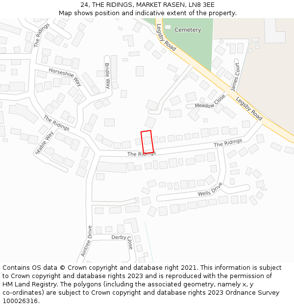 24, THE RIDINGS, MARKET RASEN, LN8 3EE: Location map and indicative extent of plot