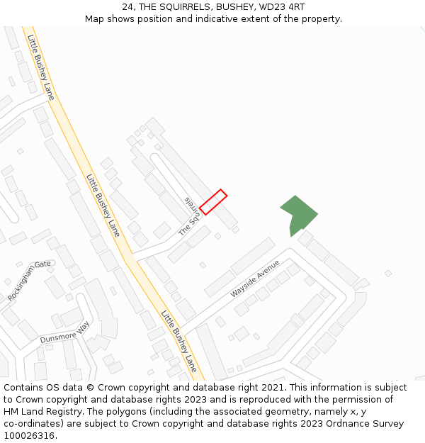 24, THE SQUIRRELS, BUSHEY, WD23 4RT: Location map and indicative extent of plot