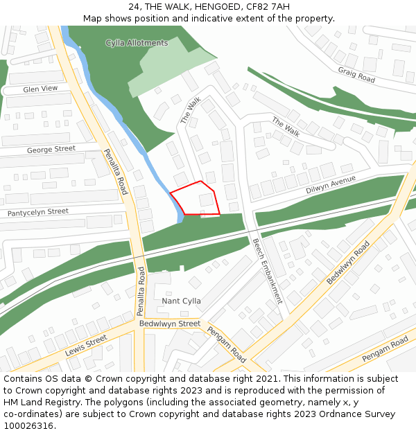 24, THE WALK, HENGOED, CF82 7AH: Location map and indicative extent of plot
