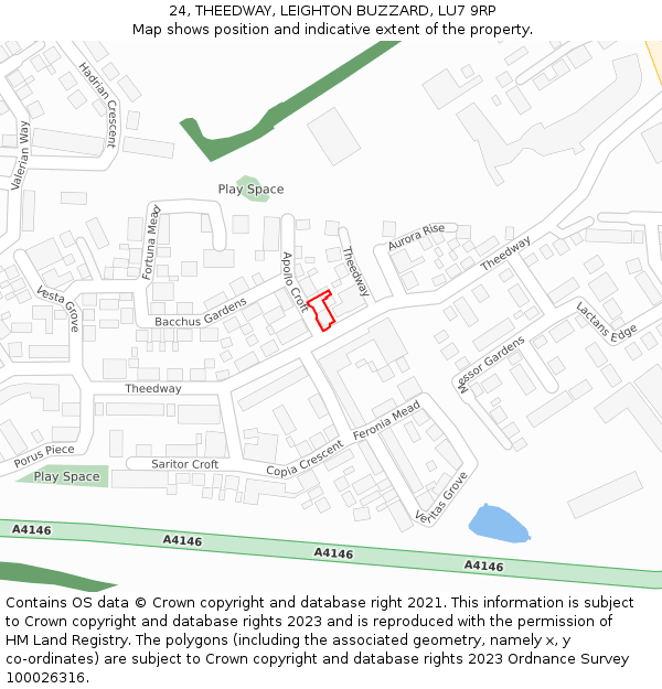 24, THEEDWAY, LEIGHTON BUZZARD, LU7 9RP: Location map and indicative extent of plot
