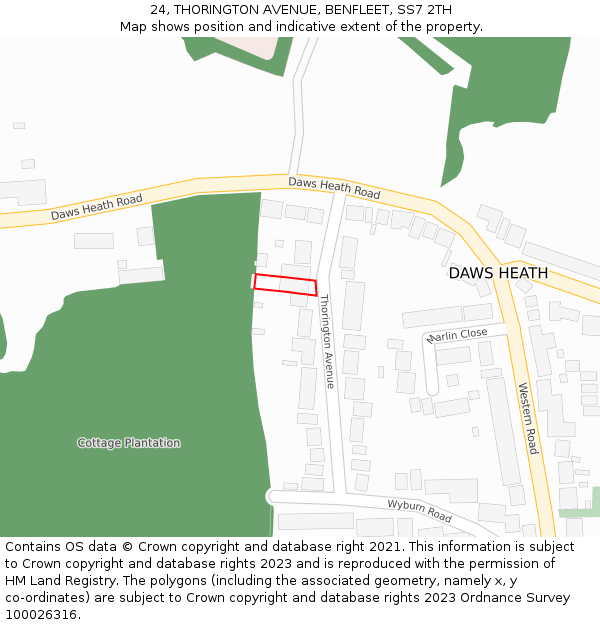 24, THORINGTON AVENUE, BENFLEET, SS7 2TH: Location map and indicative extent of plot