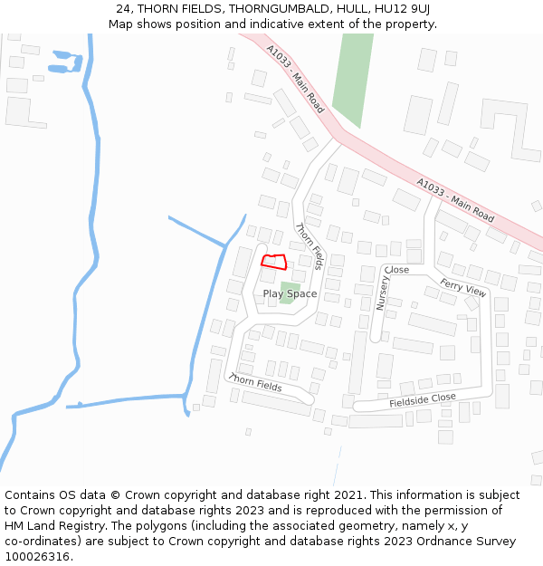 24, THORN FIELDS, THORNGUMBALD, HULL, HU12 9UJ: Location map and indicative extent of plot