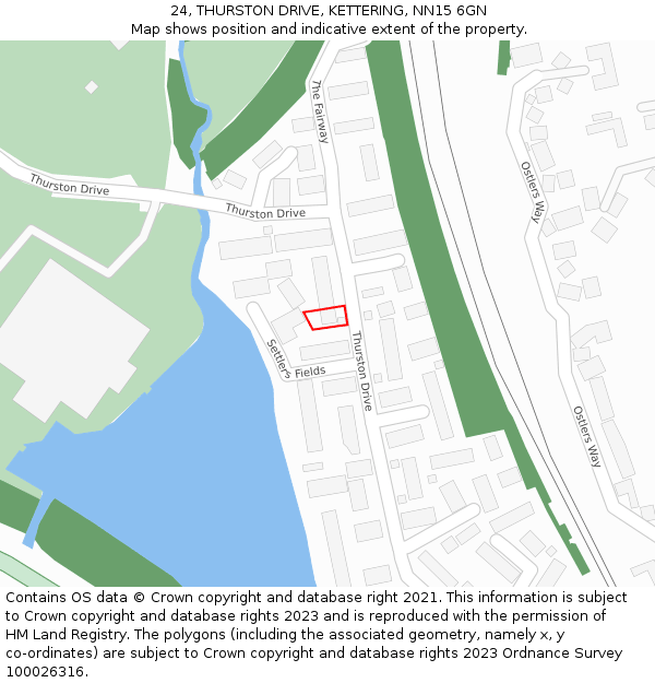 24, THURSTON DRIVE, KETTERING, NN15 6GN: Location map and indicative extent of plot