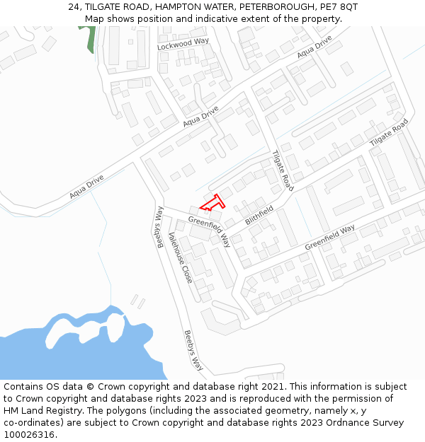 24, TILGATE ROAD, HAMPTON WATER, PETERBOROUGH, PE7 8QT: Location map and indicative extent of plot