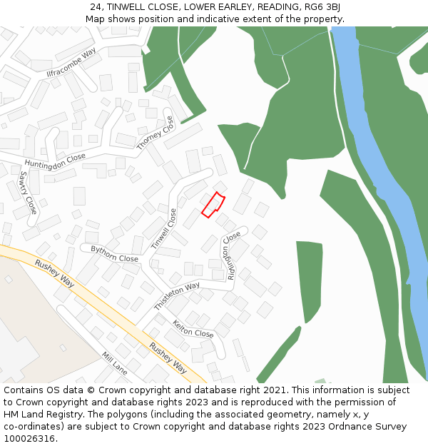 24, TINWELL CLOSE, LOWER EARLEY, READING, RG6 3BJ: Location map and indicative extent of plot