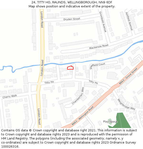 24, TITTY HO, RAUNDS, WELLINGBOROUGH, NN9 6DF: Location map and indicative extent of plot
