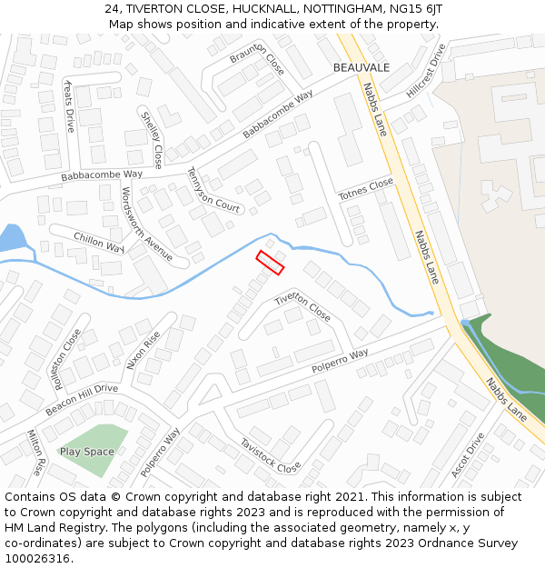 24, TIVERTON CLOSE, HUCKNALL, NOTTINGHAM, NG15 6JT: Location map and indicative extent of plot