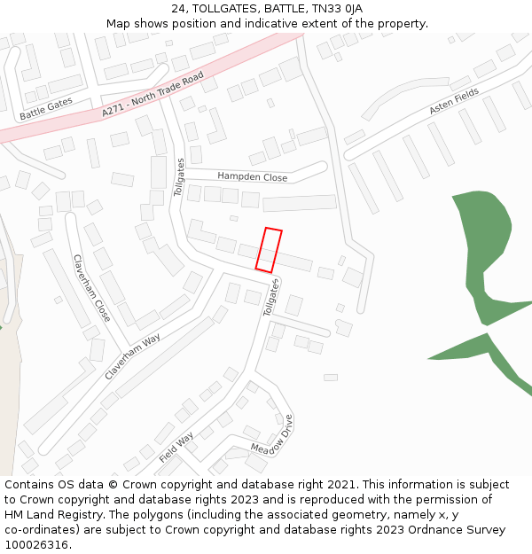 24, TOLLGATES, BATTLE, TN33 0JA: Location map and indicative extent of plot