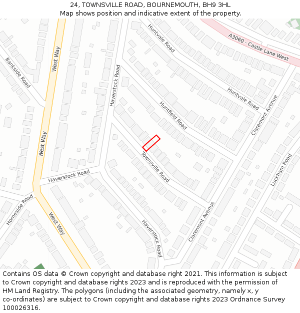 24, TOWNSVILLE ROAD, BOURNEMOUTH, BH9 3HL: Location map and indicative extent of plot