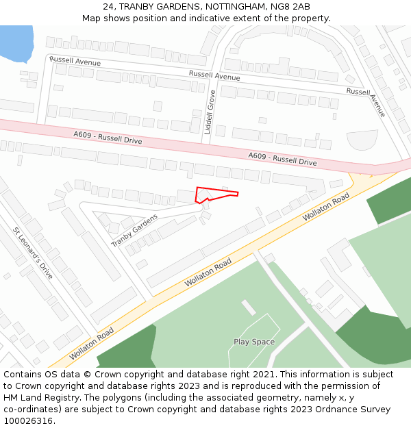 24, TRANBY GARDENS, NOTTINGHAM, NG8 2AB: Location map and indicative extent of plot