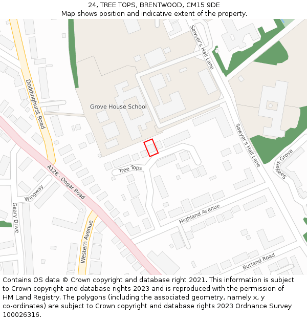 24, TREE TOPS, BRENTWOOD, CM15 9DE: Location map and indicative extent of plot