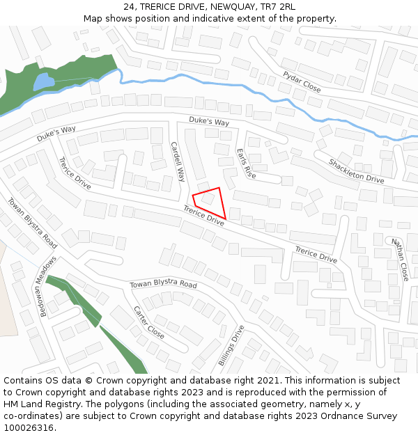 24, TRERICE DRIVE, NEWQUAY, TR7 2RL: Location map and indicative extent of plot