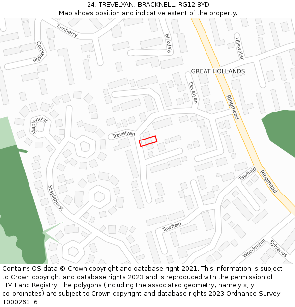 24, TREVELYAN, BRACKNELL, RG12 8YD: Location map and indicative extent of plot